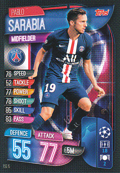 Pablo Sarabia Paris Saint-Germain 2019/20 Topps Match Attax CL #PSG15